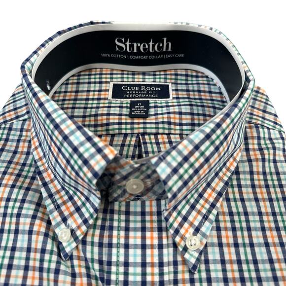 Club Room Mens Regular Fit Performance Plaid Stretch Dress Shirt Size 17 34/35 - Picture 4 of 6